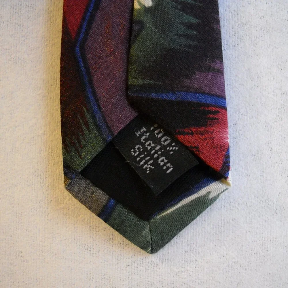 Bugatti Neck Tie Multi Color 100% Italian Silk Abstract Green Red Purple Men's